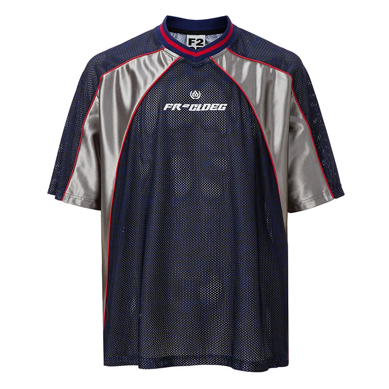 F2CE Trendy Splicing Color Contrasting Double layer Mesh Breathable Quick drying Printed Sports Short Sleeve Half Sleeve Ice Hockey Jacket T Men