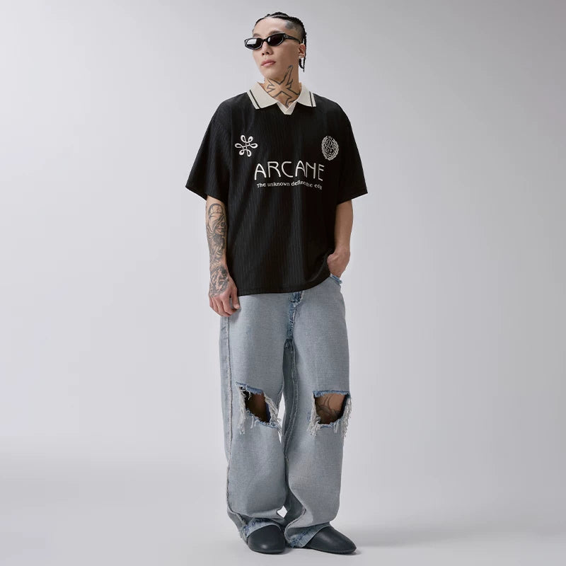 F2CE速干透气凉感拼接撞色球服复古polo衫美式潮流短袖休闲球衣T