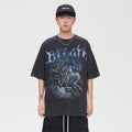 F2CE High Street Vibe vintage print vintage round neck short sleeved casual t-shirt men's loose trendy hip-hop
