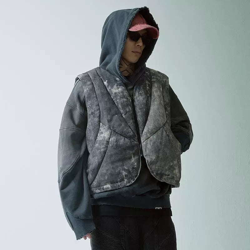 F2CE trendy functional splashed ink printed cotton jacket, vest, winter thick and warm, Vibe loose couple vest jacket