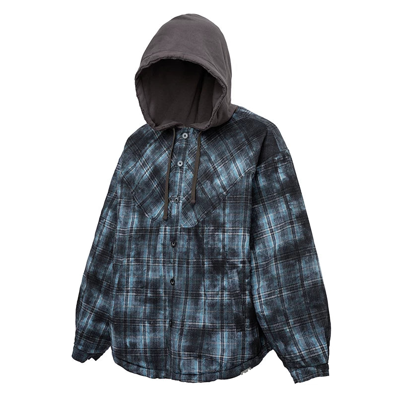 F2CE Trendy Loose Cotton Jacket Hooded Stacked Wear, Vintage Plaid Loose Wide Warm Cotton Clothes, Vibe Jacket Jacket