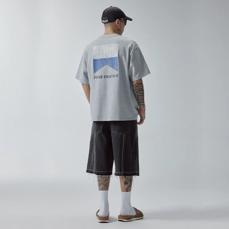 F2CE retro hidden flag vintage print round neck short sleeved loose American trend high street casual t-shirt for men and women