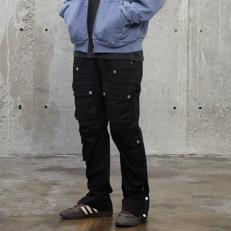 F2CE functional three-dimensional pocket workwear casual pants for winter, loose fitting with studs, men's American trend, Vibe style high street pants