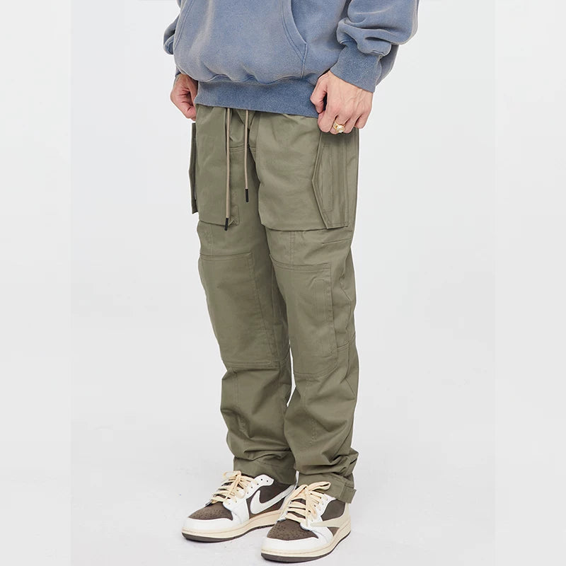 F2CE functional multi pocket workwear casual pants autumn loose strap men's American trend Vibe style high street pants