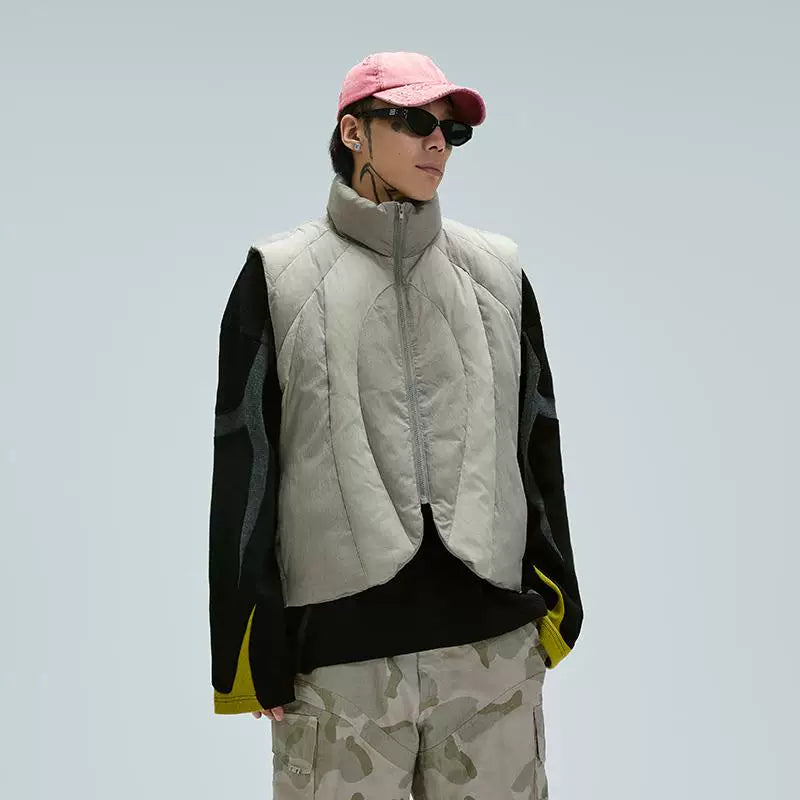 F2CE Trend Function Deconstruction Color blocked Cotton Jacket Vest Winter Thick Warmth Vibe Loose Couple Tank Top Coat