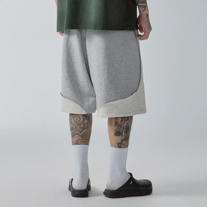 F2CE Trendy Splicing Color Contrasting Casual Pants Beach Pentagram Pants Men's Deconstructed Embroidery Versatile Basic Loose Shorts