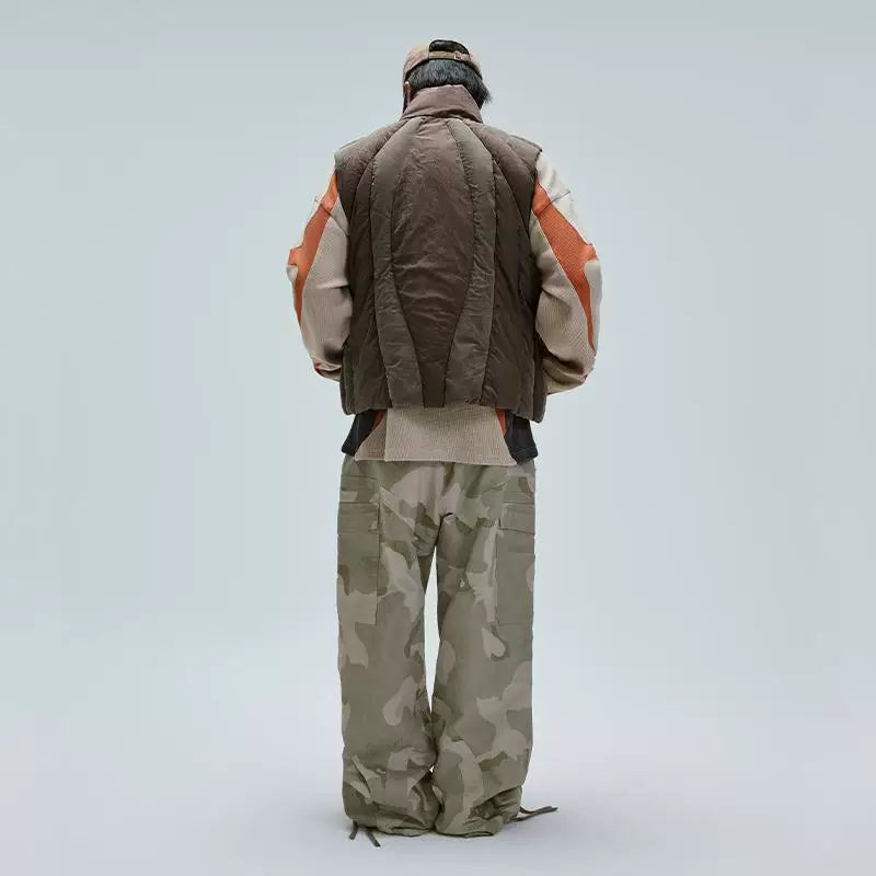 F2CE Trend Function Deconstruction Color blocked Cotton Jacket Vest Winter Thick Warmth Vibe Loose Couple Tank Top Coat