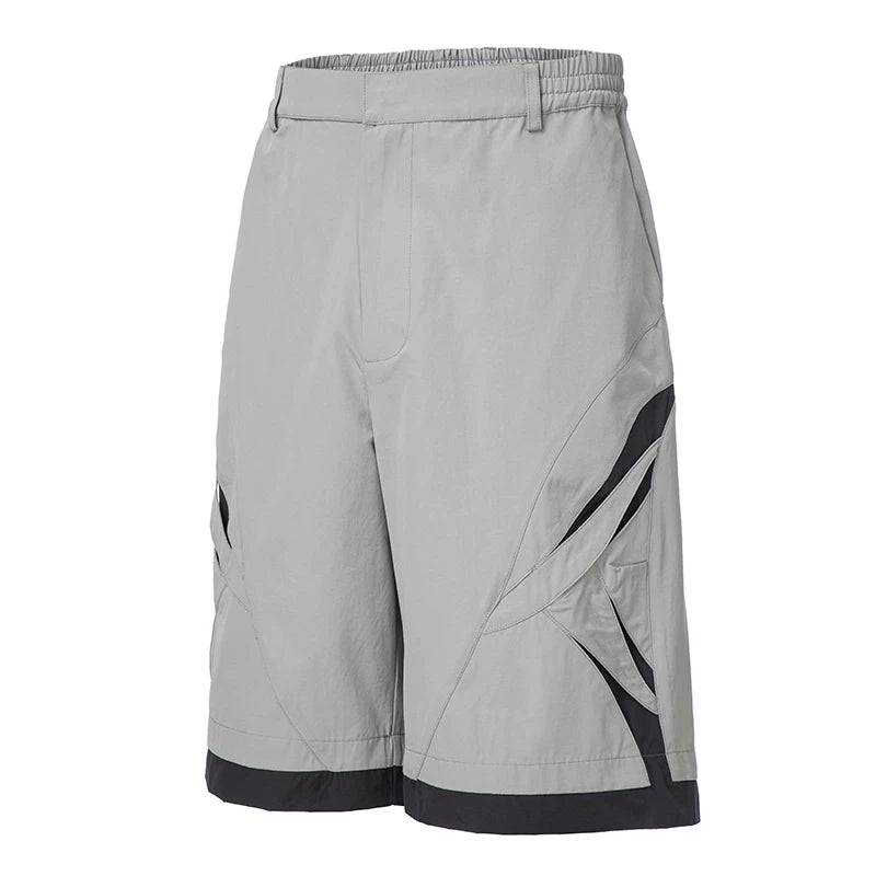 F2CE American style trendy spliced hollow out contrasting color casual shorts for men in summer, loose fit five extension shorts, athletic and breathable