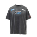 F2CE American washed gradient vintage racing style cracked letter print loose heavyweight short sleeved t-shirt for men and women