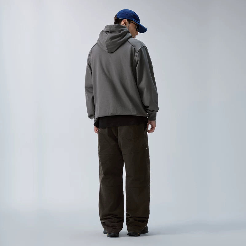 F2CE trendy hoodie men's metal logo hooded autumn and winter heavyweight retro loose wide breasted casual hoodie