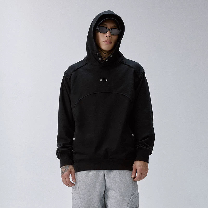 F2CE trendy hoodie men's metal logo hooded autumn and winter heavyweight retro loose wide breasted casual hoodie