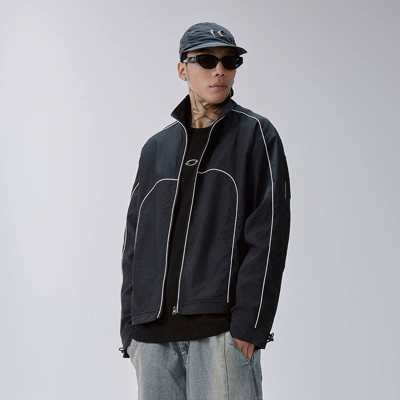 F2CE patchwork jacket embroidered loose and wide style trendy sports and leisure versatile autumn top stand up collar zipper jacket