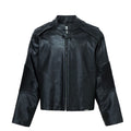 F2CE deconstruction splicing heavyweight stand up collar black leather jacket loose motorcycle leather jacket men's silhouette Vibe casual trendy jacket