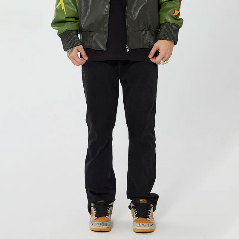 F2CE Casual Pants Original vibe High Street Fashion Versatile Black Micro Horn China-Chic Washed Basic Jeans Male