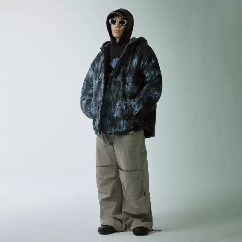 F2CE Trendy Loose Cotton Jacket Hooded Stacked Wear, Vintage Plaid Loose Wide Warm Cotton Clothes, Vibe Jacket Jacket