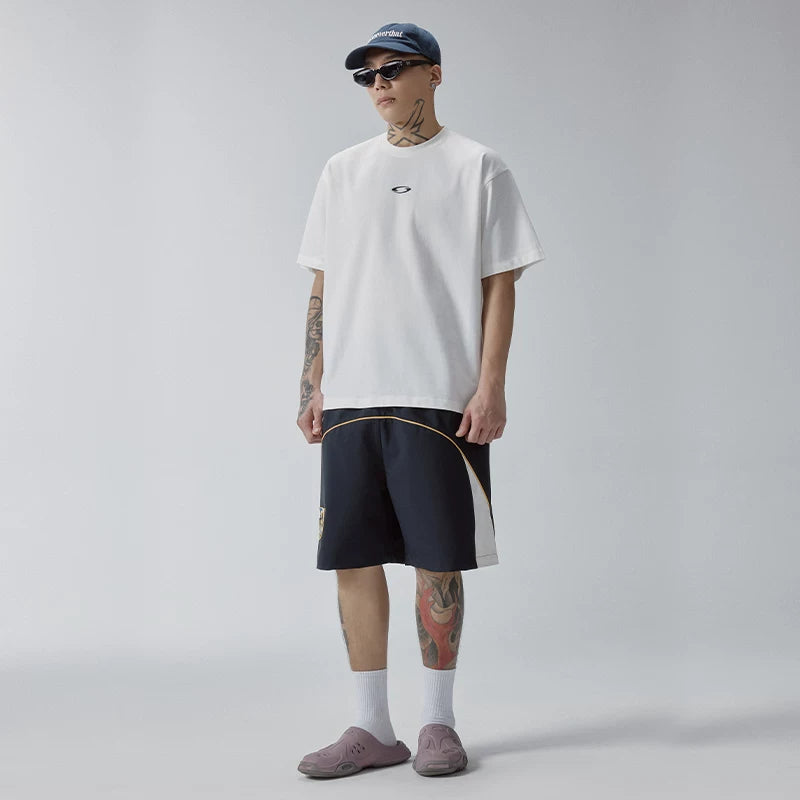 F2CE trendy loose casual versatile shorts embroidered stamp splicing contrasting color men's beach pants breathable five quarter pants