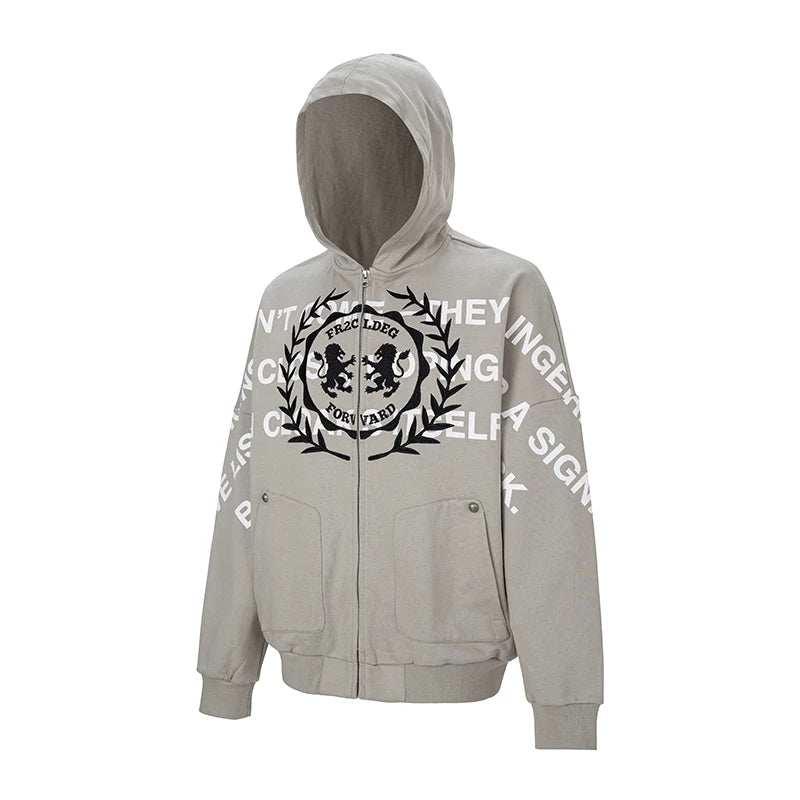 F2CE Trendy Heavy Hoodie Loose Wide Embroidered Printed Zipper cardigan Men's Autumn/Winter Casual Hoodie