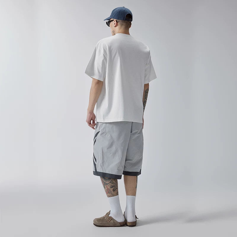 F2CE American style trendy spliced hollow out contrasting color casual shorts for men in summer, loose fit five extension shorts, athletic and breathable