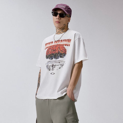 F2CE American high street cyberwind brain print short sleeved loose oversized silhouette couple casual T-shirt trend