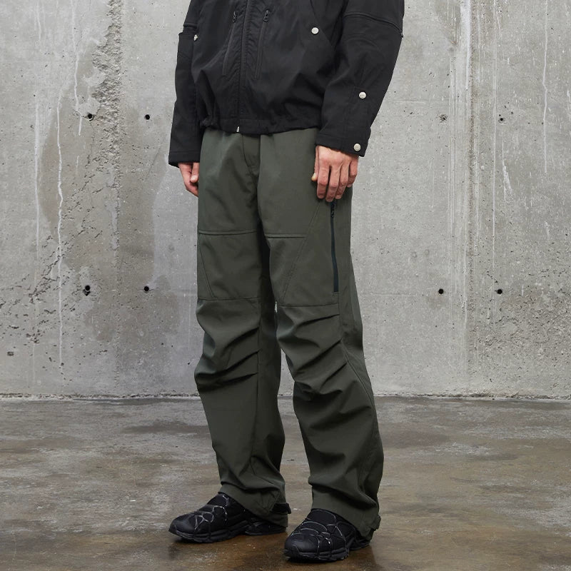 F2CE Nylon Knee Fold Thickened High Street Vibe Work Pants Loose Straight Pocket Parachute Pants Casual Pants