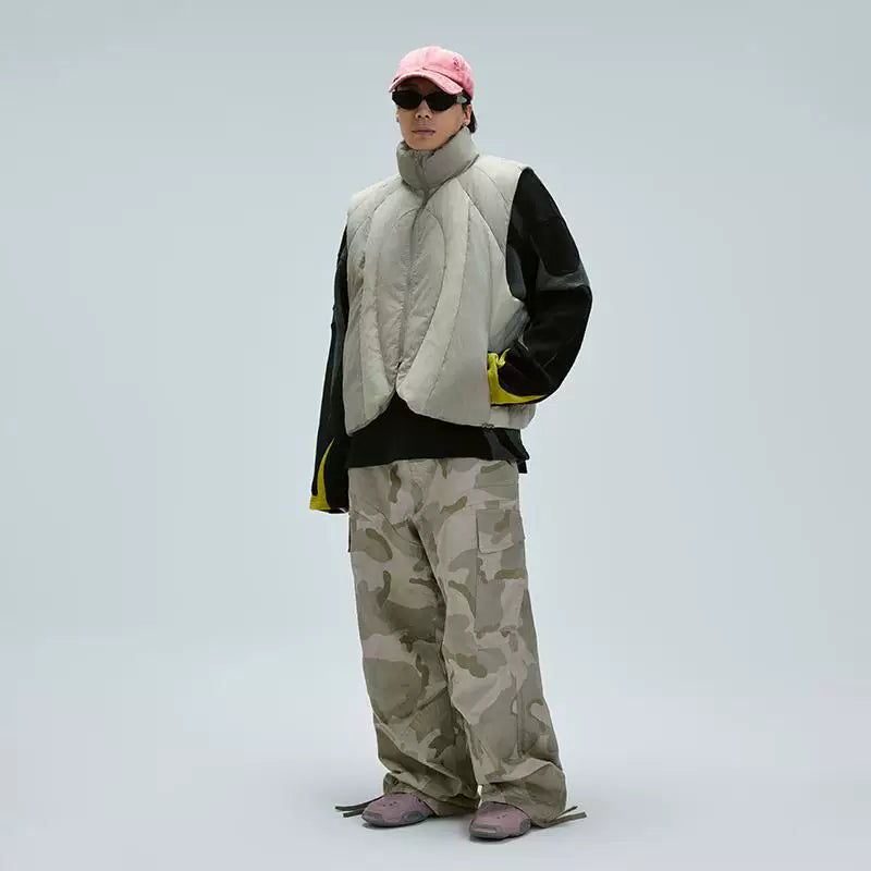 F2CE Trend Function Deconstruction Color blocked Cotton Jacket Vest Winter Thick Warmth Vibe Loose Couple Tank Top Coat