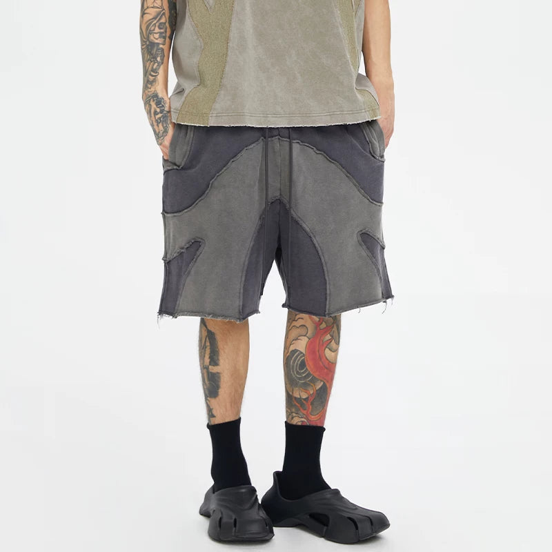 F2CE Heavy Industry Doomsday Waste Soil Wind Splicing Old Function American Trendy High Street Vibe Shorts Summer Casual Shorts Men
