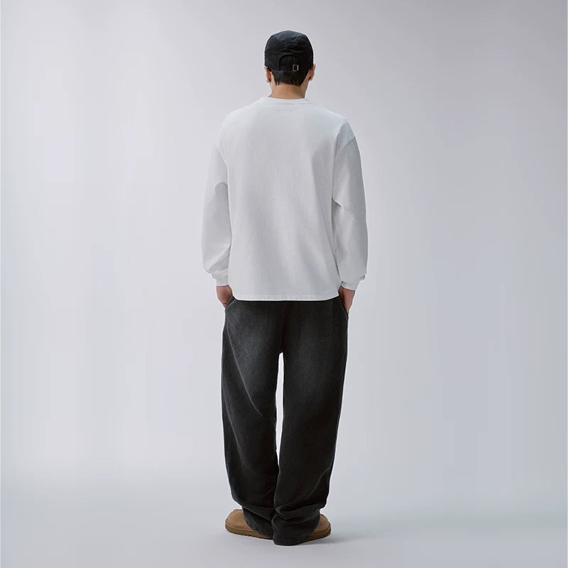 F2CE heavy-duty washed water distressed printed sweatpants for men, loose straight leg wide style trendy casual pants
