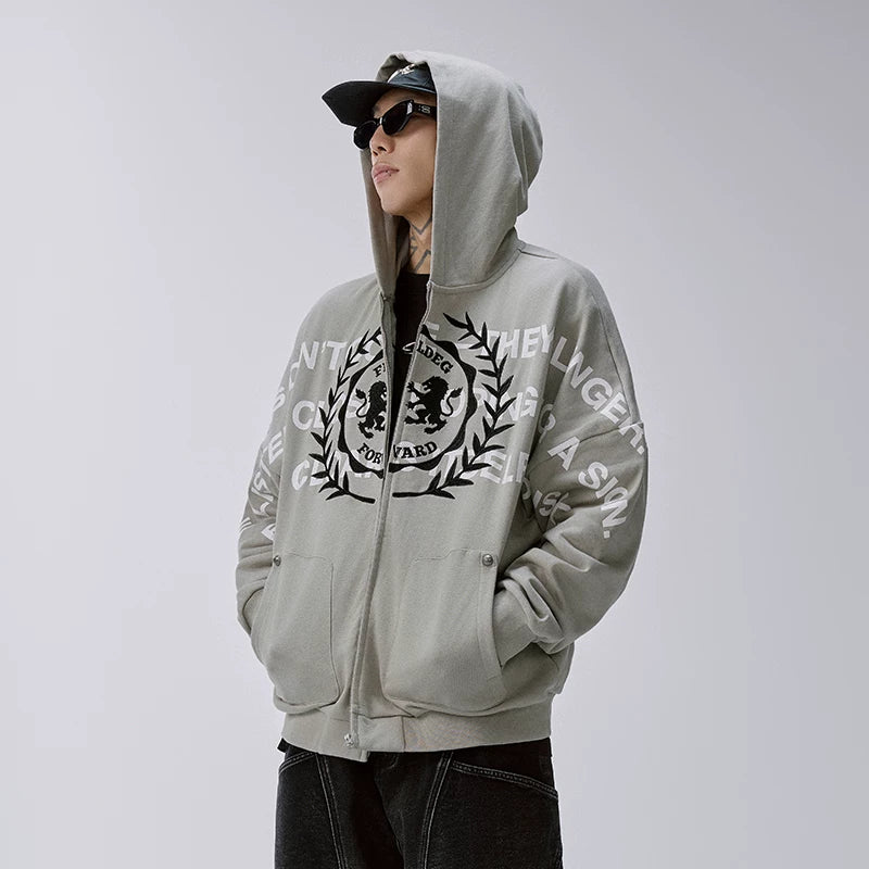 F2CE Trendy Heavy Hoodie Loose Wide Embroidered Printed Zipper cardigan Men's Autumn/Winter Casual Hoodie