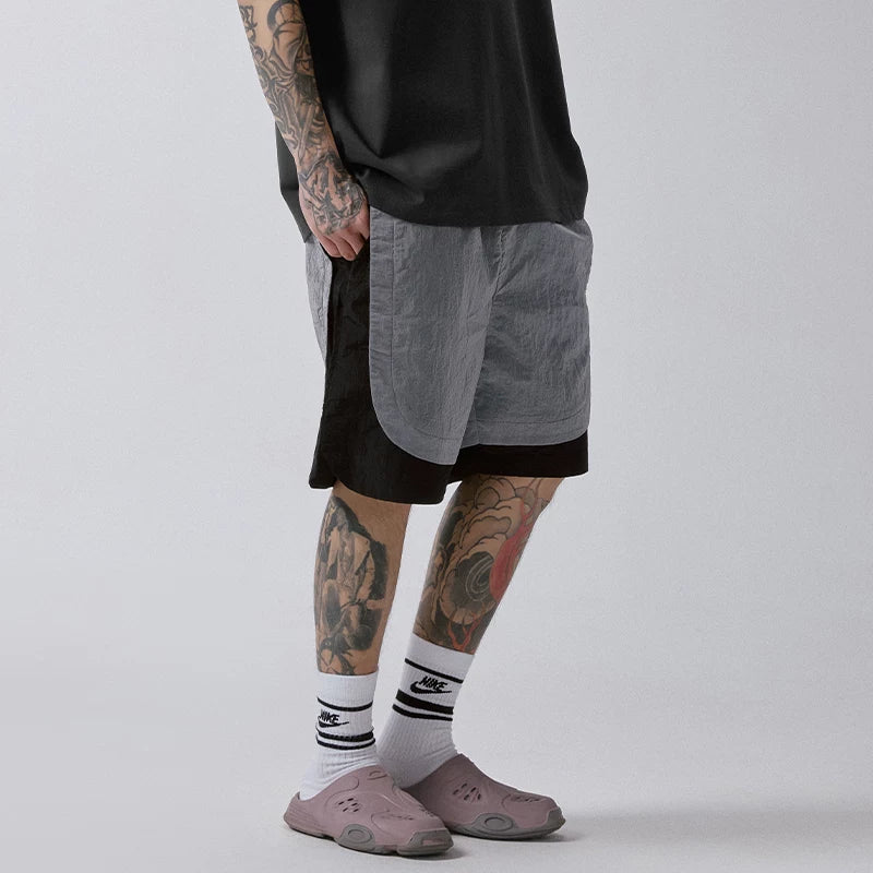 F2CE summer lightweight outdoor metal nylon splicing trend sports five point beach pocket workwear drawstring shorts