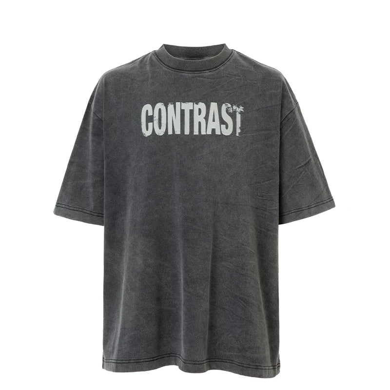 F2CE basic slogan print summer couple short sleeved heavyweight vintage clean fit simple T-shirt for men and women