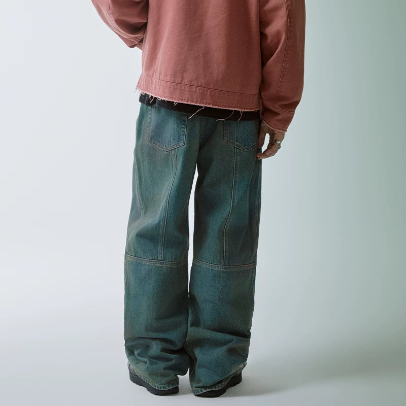 F2CE heavy-duty handmade gradient dyed washed vintage loose straight leg wide leg high street denim casual pants