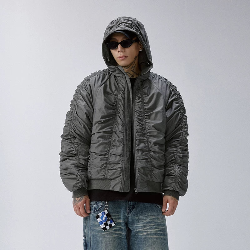 F2CE pleated retro bomber loose cotton jacket, American trend flight jacket, thick and warm M1 cotton jacket
