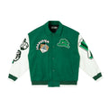 F2CE Trendy Embroidered Baseball Jacket with Green Wool for Autumn and Winter, Trendy Jacket for Couples, Casual High Street Collar Jacket