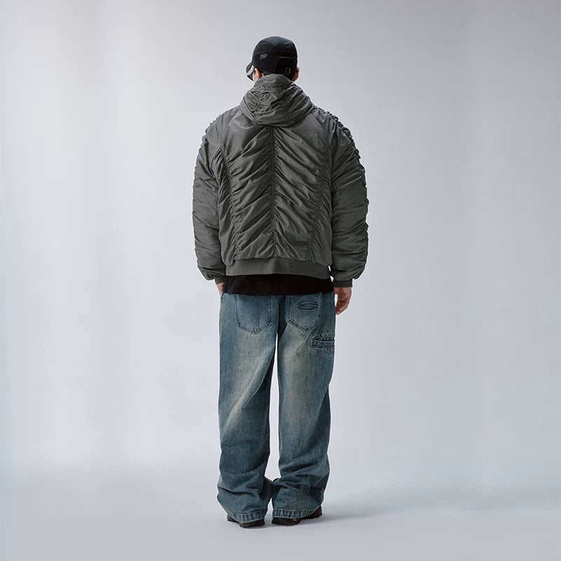F2CE pleated retro bomber loose cotton jacket, American trend flight jacket, thick and warm M1 cotton jacket