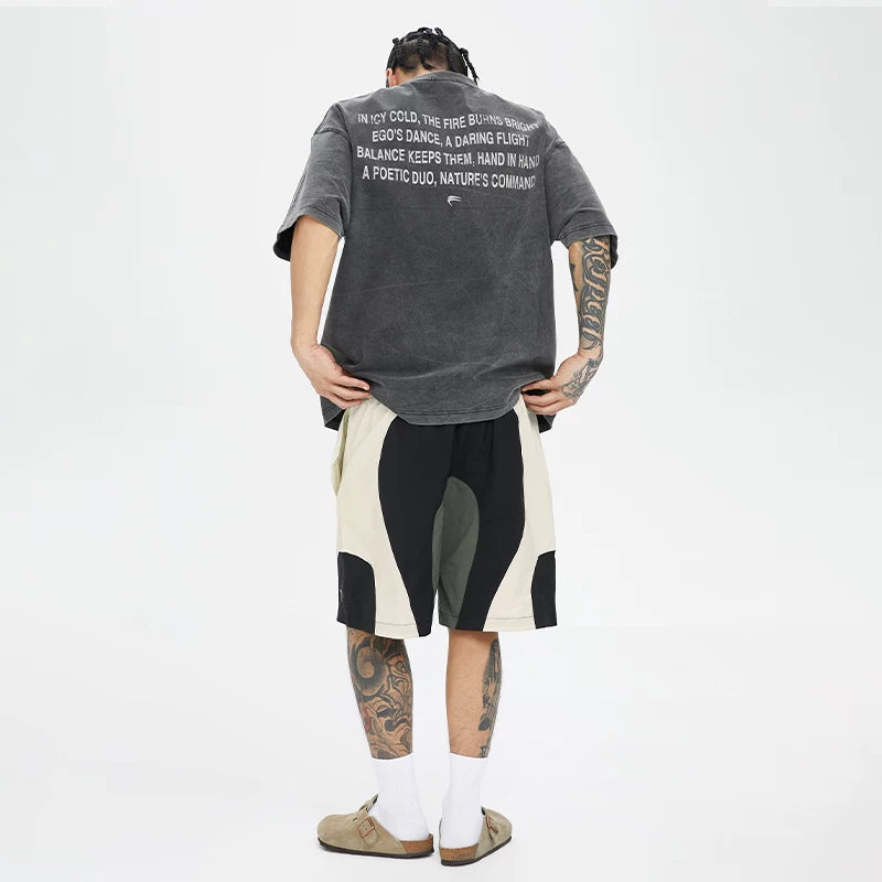 F2CE basic slogan print summer couple short sleeved heavyweight vintage clean fit simple T-shirt for men and women