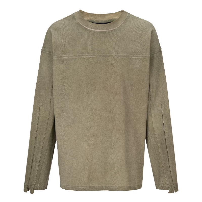 F2CE waste soil wind old dirty dyeing machine with rough edges long sleeved deconstruction splicing trendy high street loose men's and women's base shirts