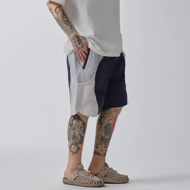 F2CE Urban Functional American Trendy Contrast Splicing Sports Shorts Summer Breathable Loose Straight Casual Middle Pants