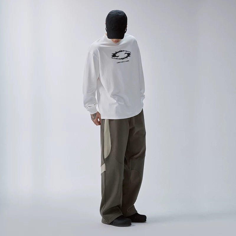 F2CE Trendy American Thorn Printed Logo Loose Heavy duty Long Sleeve T-shirt Men's and Women's Round Neck Top Bottom Shirt
