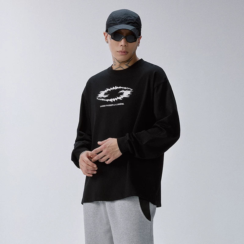 F2CE Trendy American Thorn Printed Logo Loose Heavy duty Long Sleeve T-shirt Men's and Women's Round Neck Top Bottom Shirt