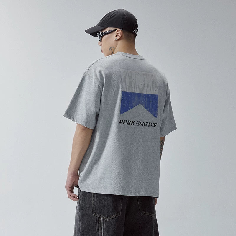 F2CE retro hidden flag vintage print round neck short sleeved loose American trend high street casual t-shirt for men and women