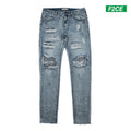 F2CE ripped pants washed with water to make old, cashew flower patch fabric replaced, loose men's spring and autumn straight leg trendy brand jeans