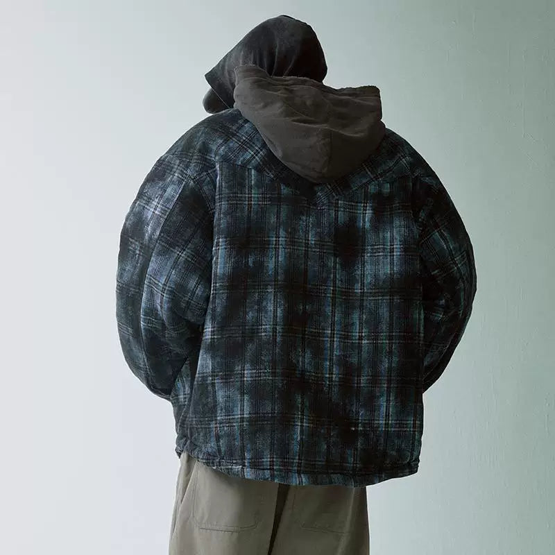 F2CE Trendy Loose Cotton Jacket Hooded Stacked Wear, Vintage Plaid Loose Wide Warm Cotton Clothes, Vibe Jacket Jacket