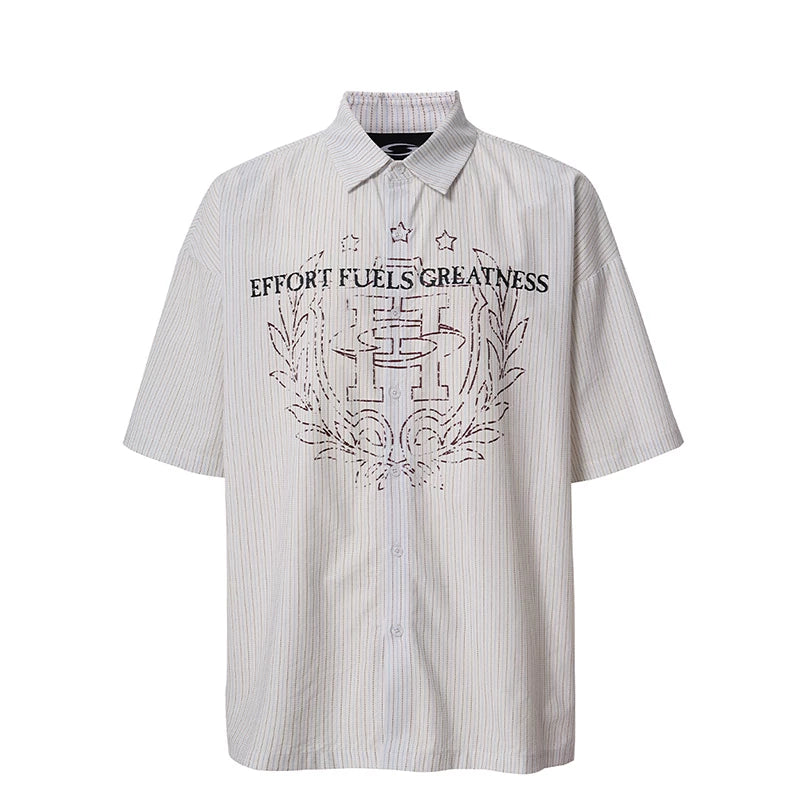 F2CE summer vertical striped short sleeved shirt men's heavyweight printed shirt pure cotton versatile half sleeved loose casual jacket