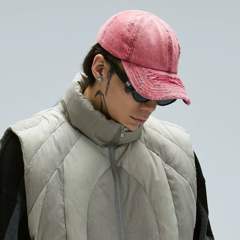 F2CE American worn out old red duckbill cap embroidered logo light curved brim cap for men and women casual couple baseball cap
