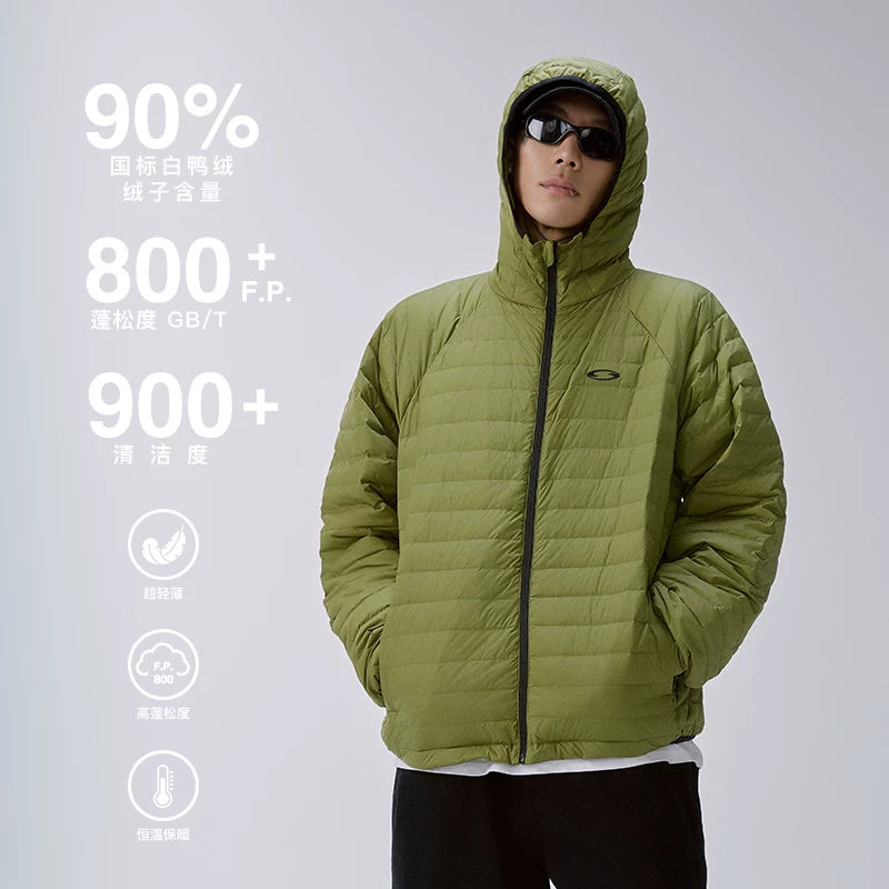 F2CE American trend 90 white duck down hooded pork ribs lightweight outdoor down jacket men's winter couple top jacket