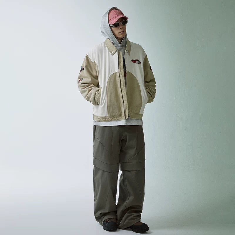F2CE split splicing functional workwear casual pants autumn and winter loose wide leg American trend Vibe style high street pants