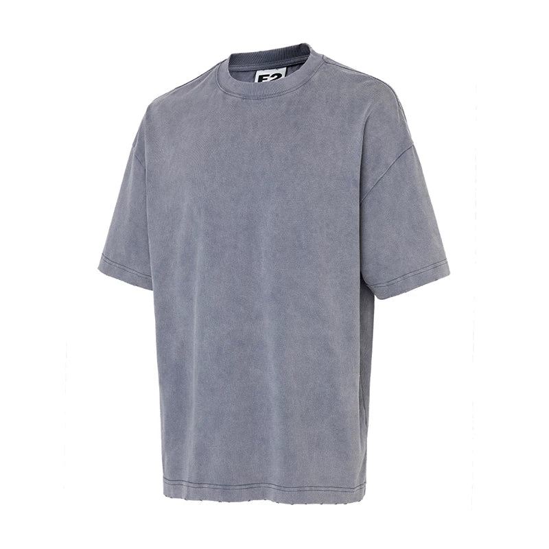 F2CE Heavy Weight 330g American Retro High Street Loose Cotton Washed Outdated Solid Color Basic Short Sleeve Men's and Women's T-shirt