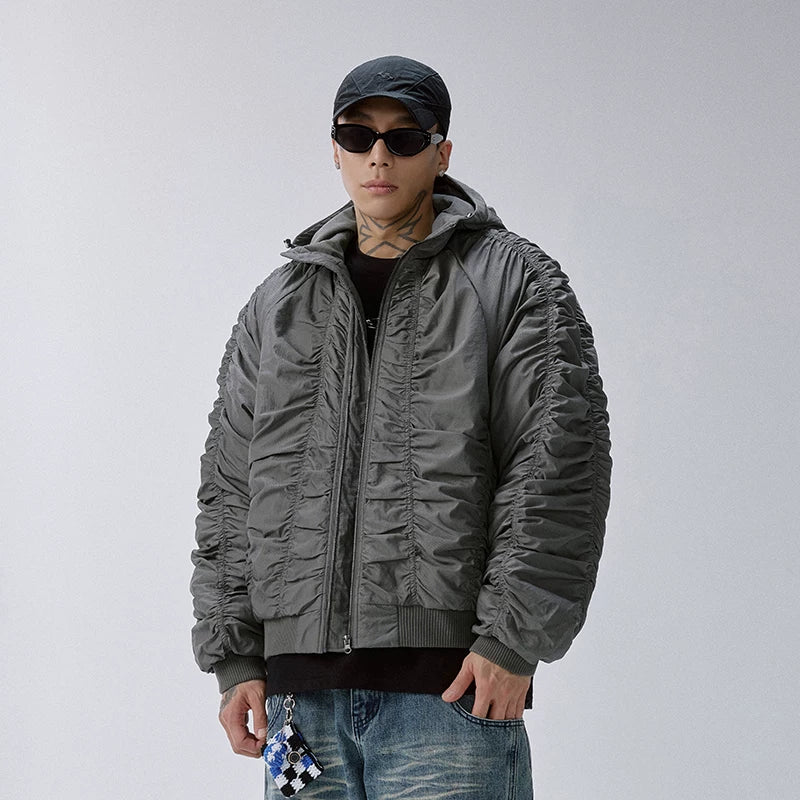 F2CE pleated retro bomber loose cotton jacket, American trend flight jacket, thick and warm M1 cotton jacket