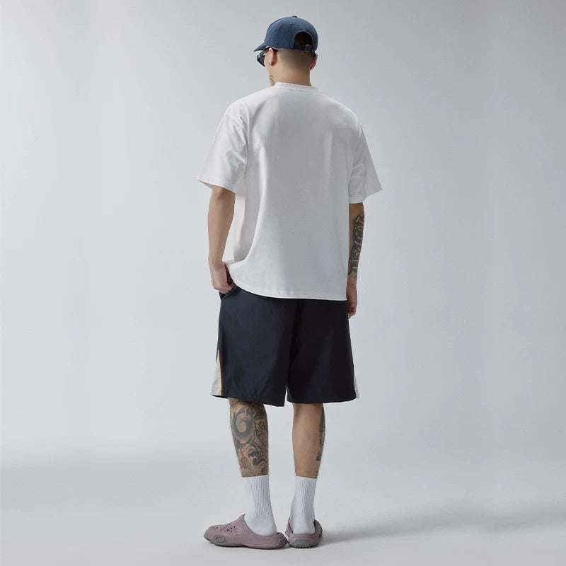 F2CE trendy loose casual versatile shorts embroidered stamp splicing contrasting color men's beach pants breathable five quarter pants