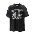 F2CE heavy-duty washed vintage printed T-shirt with American retro vintage print, high street trend, summer loose casual short sleeved shirt